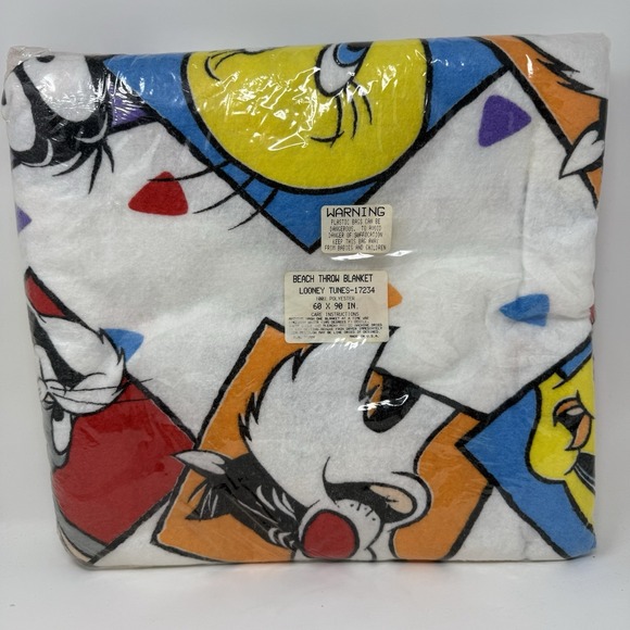 Looney Tunes Beach Throw Blanket 60" X 90" Bugs Bunny Tweety Daffy NEW Old Stock - Picture 1 of 4